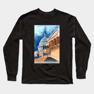 US Capitol Watercolor Long Sleeve T-Shirt